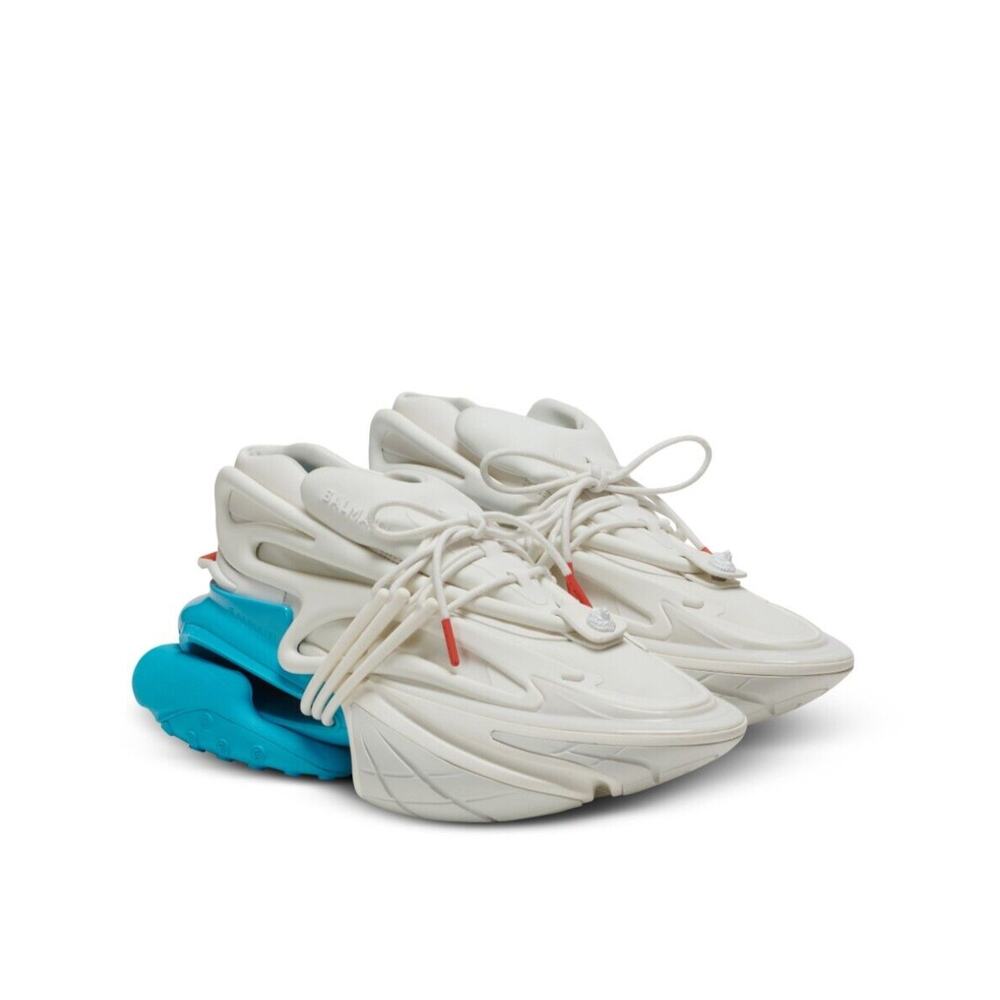 NIB Balmain Unicorn EU 44 US 11 Trainer Shoes White Blue Sneakers $1,295